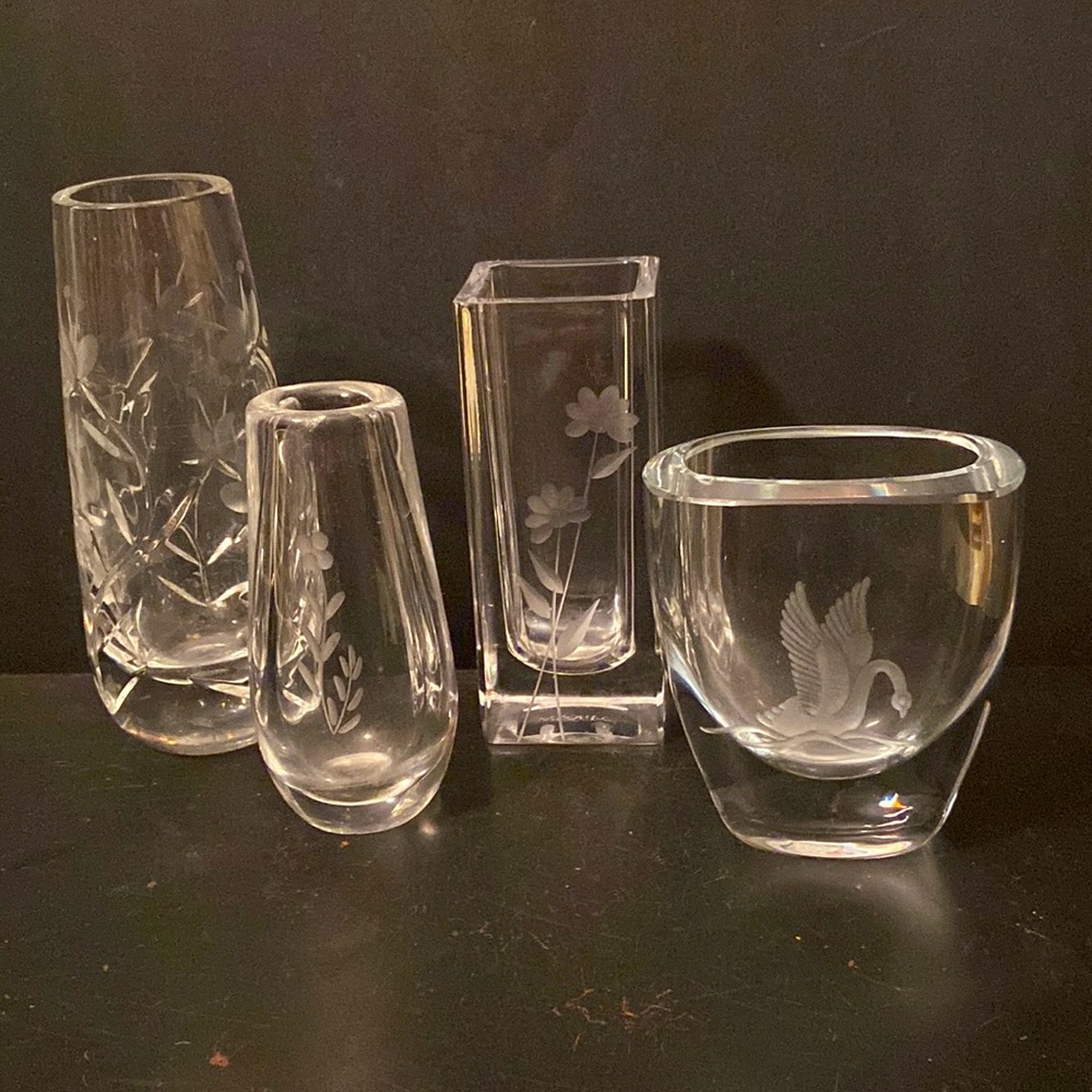 Group of 4 Mini Crystal Bud Vases Sweden/Slovenia Signed
